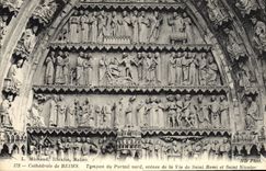 VINTAGE POSTCARD Cathedral of Rheims Tympanum of the northern Gate scenes of the life of Saint Remi and Holy Nicaise
