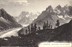 Mar de Chamonix de la POSTAL de la VENDIMIA del hielo visto de Fiegere
