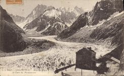 Mar de Chamonix de la POSTAL de la VENDIMIA del hielo y estación de Montenvers