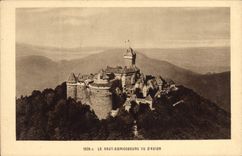 POSTAL alto Koenigsbourg de la VENDIMIA visto del plano