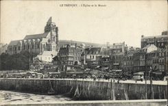 POSTAL Treport de la VENDIMIA la iglesia y los barcos de Pierhead