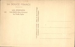 CPA Les Pyrenees Saligos La Vieille Eglise Femme Cheval