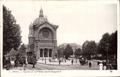 VINTAGE POSTCARD Paris the Church And the Place Saint Augustin Tramway