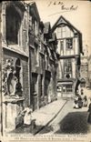 VINTAGE POSTCARD Rouen Old women Houses And Old Fountain