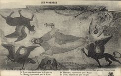 VINTAGE POSTCARD Luz St Interior Saver of the church Fresco representing Evangelists Dragon