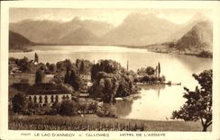 POSTAL de la VENDIMIA el hotel de Talloires del lago annecy de la abadía