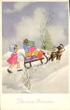 VINTAGE POSTCARD Fantasy Child Dog Happy New Year