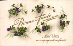 VINTAGE POSTCARD Good Festival Flowers Clover
