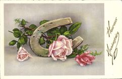 CPA Fantaisie Fleurs Fer a cheval