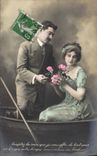 VINTAGE POSTCARD Fantasy Woman Man in the boat