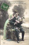 VINTAGE POSTCARD Fantasy Woman Flowers Man