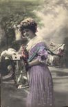 VINTAGE POSTCARD Fantasy Happy Woman Doves Year