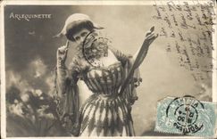 VINTAGE POSTCARD Fantasy Arlequinette Woman Harlequin