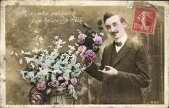 CPA Fantaisie Homme Fleurs