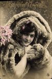 VINTAGE POSTCARD Fantasy Woman in fur coat