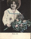 VINTAGE POSTCARD Fantaisie Good Child celebrates Fleurs