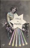 VINTAGE POSTCARD Fantasy Woman Etoile of happiness