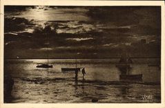 CPA Arcachon Coucher De Soleil Sur La Plage De Moulleau