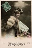 VINTAGE POSTCARD Fantasy Woman Happy New Year Telegram