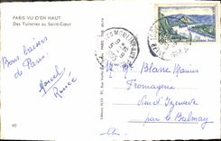 POSTAL MODERNA París vista en de la tapa de Tileries al corazón de la consagración