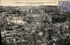 VINTAGE POSTCARD Rouen Panorama Taken Of the Cathedral the church Ouen Saint and the place of the town hall