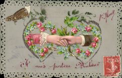 VINTAGE POSTCARD Fantasy Brodee Flowers Hearts
