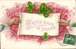 VINTAGE POSTCARD Fantasy Flowers Clover Soft Friendship