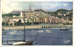 POSTAL de la VENDIMIA el viejo hombre Menton visto del puerto