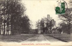 Campo de la POSTAL de la VENDIMIA de las ruinas de Chaalis de la abadía