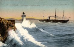 CPA Marseille Le Phare de la Desirade Depart d'un courrier de Chine China Bateau