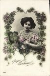 VINTAGE POSTCARD Fantaisie Woman Guarantees Happiness Clover