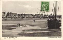 VINTAGE POSTCARD Berck Plage the Beach has Low tide Boat