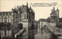POSTAL Chenonceau de la VENDIMIA el castillo el ala Thomas Bohier y la torre de las marcas