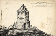 VINTAGE POSTCARD Crecy the Battle Mill of or Edouard III observed the battle of Crecy