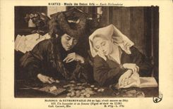 VINTAGE POSTCARD Nantes Museum Of Beautiful arts Marinus de Reymerswaele a banker and his wife