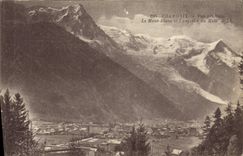 Opinión de Chamonix de la POSTAL de la VENDIMIA Mont Blanc y la aguja del sur