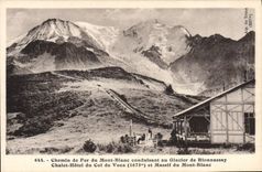 Ferrocarril de la POSTAL de la VENDIMIA de Mont Blanc al glaciar del hotel de la cabaña del país de Bionnassay del collar de Voza y de la masa sólida de Mont Blanc