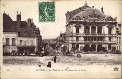 CPA Autun Le Theatre et L'Avenue de la Gare