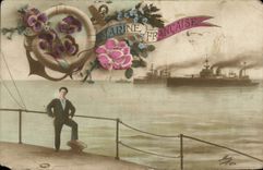 VINTAGE POSTCARD Fantasy French Navy Sailor Boat