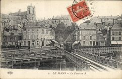 CPA Le Mans Le Pont en X Tramway