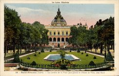 VINTAGE POSTCARD Holy Etienne Gardens Of the Place Jean Jaures And the town hall