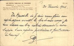 POSTAL Marsella Quay de la VENDIMIA de la fraternidad una esquina del puerto viejo