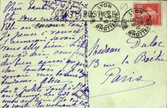 POSTAL Lyon de la VENDIMIA los caballos de Bartholdi de la fuente