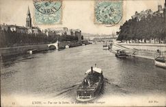 CPA Lyon Vue Sur la Saone la Passerelle Saint Georges Bateau