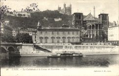 POSTAL Lyon de la VENDIMIA la catedral y la cuesta de Fourviere
