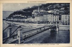 POSTAL Grenoble de la VENDIMIA el puente suspendido y la mina de piedra de Quay