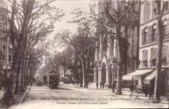 POSTAL de la VENDIMIA Niza que ocurrió de la tranvía de Notre Dame de la iglesia de Victoire
