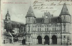 VINTAGE POSTCARD Auxi the Castle Town hall and Church