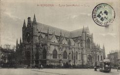 VINTAGE POSTCARD Bordeaux Church Saint Michel Tram