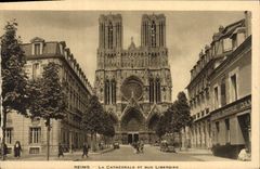 VINTAGE POSTCARD Rheims the Cathedral And Street Libergien